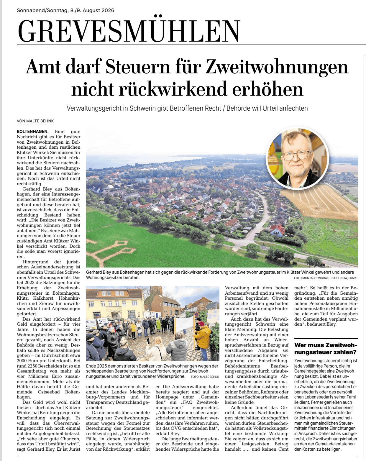 Amt Klützer Winkel in Mecklenburg darf Zweitwohnungssteuer nicht rückwirkend erhöhen.